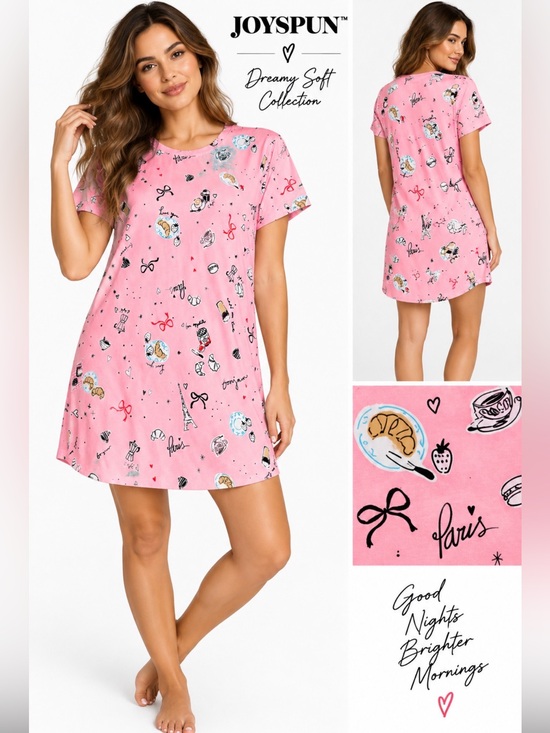 JoyLab Other - JoyLab Pink Paris Print Short Sleeve Sleep Shirt